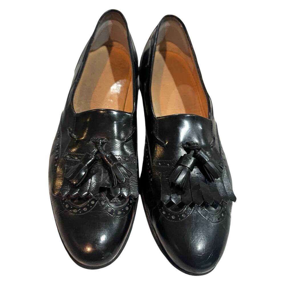 Salvatore Ferragamo 10 B Wing Tip Kiltie Tassel Loafers Black Leather